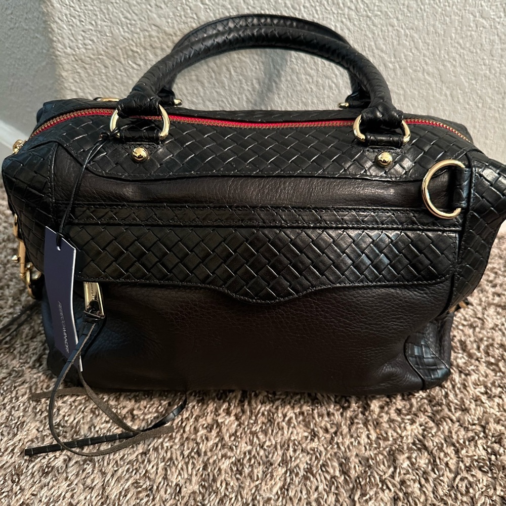 Rebecca Minkoff Morning After Bag MAB Mini Black Basketweave Red Zipper NEW